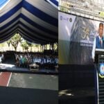 Direktur Poltekpar Makassar, Dr. Herry Rachmat Widjaja, MM.Par., CHE, menyampaikan sambutan pada puncak Dies Natalis ke-34 di Lapangan Gedung Rektorat, Kamis (18/9/2025).