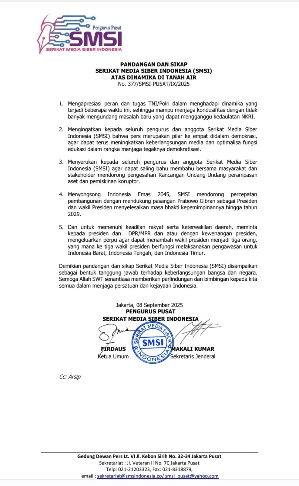 SMSI Sampaikan Lima Sikap atas Situasi Nasional 2 IMG 20250909 WA0019
