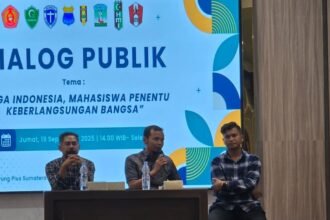 Dialog Publik Cipayung Plus Sumut bertema “Jaga Indonesia, Mahasiswa Penentu Keberlangsungan Bangsa” di Gedung Dakwah Muhammadiyah Sumut, Medan, Jumat (19/9/2025). Acara ini menghadirkan aktivis 1998 Muhammad Ikhyar dan Sekretaris Fokal IMM Sumut Ahmad Khairuddin sebagai narasumber.