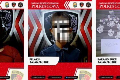 Hasil tangkapan Unit Jatanras Satreskrim Polres Gowa di BTN Aura Permai, Desa Bontoala, Kecamatan Pallangga, Kabupaten Gowa.