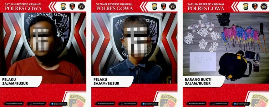 Hasil tangkapan Unit Jatanras Satreskrim Polres Gowa di BTN Aura Permai, Desa Bontoala, Kecamatan Pallangga, Kabupaten Gowa.