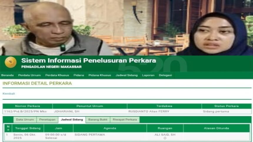 Sidang perdana kasus penganiayaan dengan terdakwa Rusdianto alias Ferry terhadap Tanty Rudjito di PN Makassar, Senin (6/10/2025), batal digelar meski terjadwal sejak pukul 09.00 WITA. Hingga pukul 17.00 WITA hakim belum hadir, memperlihatkan kembali buramnya disiplin dan transparansi penegakan hukum di Makassar, Sulawesi Selatan.