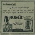 Iklan lawas tahun 1950-an ini menampilkan rokok merek BOMB, dijual seharga Rp1,50 per bungkus isi 20 batang. Dipasarkan oleh NV Soen Kie Trading Company di Djakarta, iklan ini mencerminkan gaya hidup dan strategi promosi masa awal Republik. (IndonesiaMasaLampau/HO/Mediapesan)