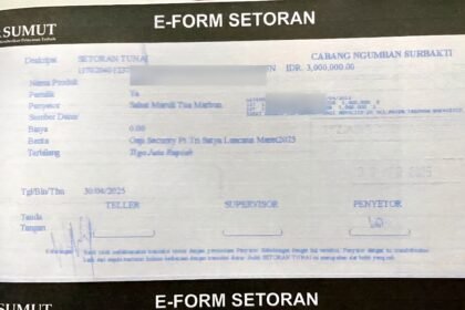 Bukti setor gaji Security Dispora Sumut dari PT Tri Satya Lancana (TSL) sebesar Rp3.000.000 di Bank Sumut, memperkuat bantahan perusahaan atas tudingan pemotongan upah.