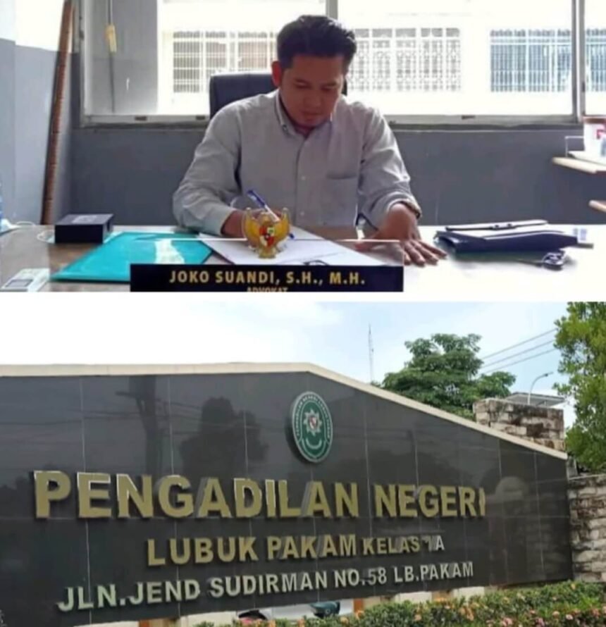 Joko Suandi, S.H., M.H., membela pelaksanaan eksekusi Pengadilan Negeri Lubuk Pakam atas kewajiban pembayaran Dinas SDABMBK Deli Serdang kepada PT Intan Amanah, menegaskan bahwa langkah hukum tersebut sah dan bukan penyitaan aset negara.