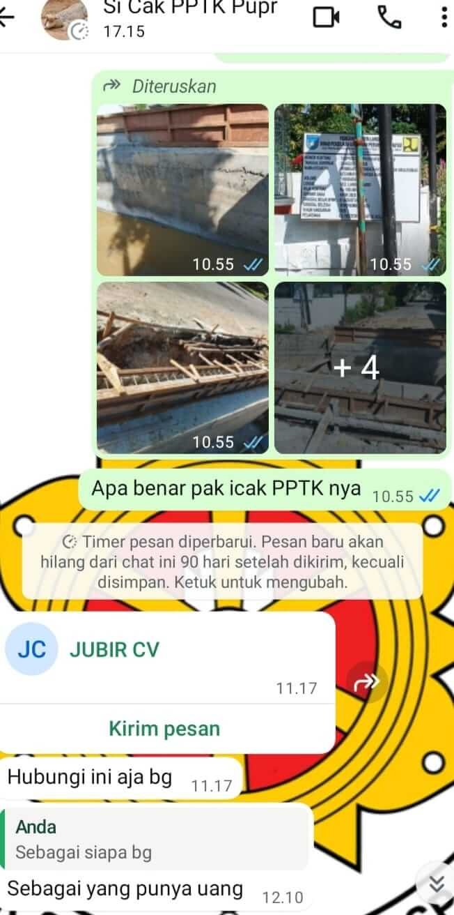 Respons Aneh Oknum PPTK Soal Proyek Jembatan di Langsa Baro 3 Tangkapan layar percakapan WhatsApp antara wartawan dan oknum PPTK Dinas PUPR Kota Langsa yang disapa “Si Cak”, menunjukkan respons tidak relevan saat dikonfirmasi soal proyek pembangunan Jembatan Paya Bujuk Seuleumak di Kecamatan Langsa Baro.