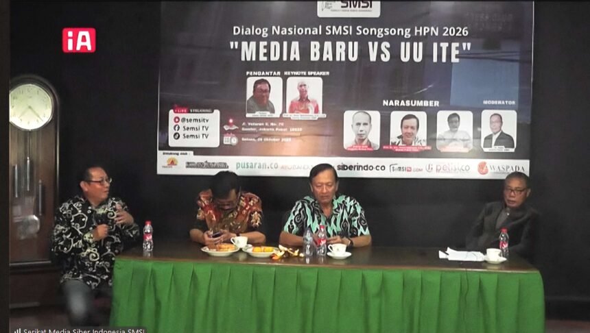 Prof. Henri Subiakto: UU ITE Penting, Tapi Jangan Jadi Alat Pembungkam Pers dan Kebebasan Berpendapat 1 Suasana Dialog Nasional SMSI bertema “Media Baru vs UU ITE” di Jakarta, Selasa (28/10/2025). (smsi/ho/mediapesancom)