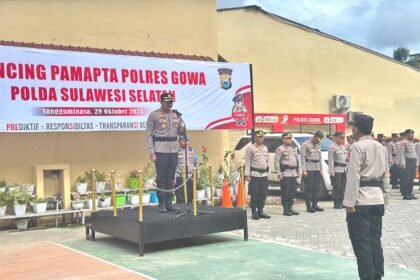 Kapolres Gowa AKBP Muhammad Aldy Sulaiman memimpin Upacara Launching Pamapta sebagai langkah nyata Polres Gowa memperkuat transformasi pelayanan publik Polri yang cepat, tepat, dan humanis.