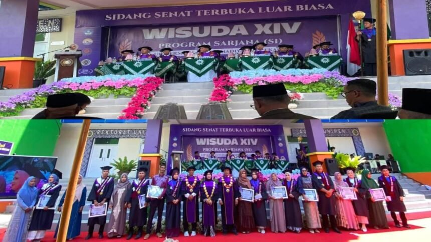 Suasana khidmat mewarnai Wisuda Angkatan XIV Universitas Muhammadiyah Enrekang. Sebanyak 248 lulusan resmi dikukuhkan dalam sidang senat terbuka di Kampus I UNIMEN, Senin (3/11/2025).