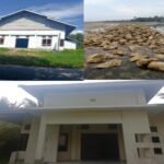 Potret proyek mangkrak di Desa Lelang Matamaling: bangunan fasilitas umum terbengkalai, yakni BLK (kiri atas), Polindes (bawah) dan tanggul pemecah ombak (kanan atas) yang tak kunjung selesai, memicu desakan warga agar pengelolaan Dana Desa segera diaudit.