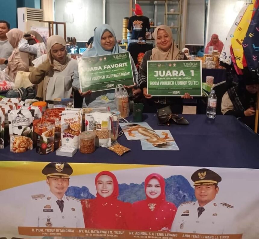 UMKM Enrekang raih Juara 1 Konten Digital AI dan Juara Favorit Wastra Muslimah di UMKM FIESTA 2025.