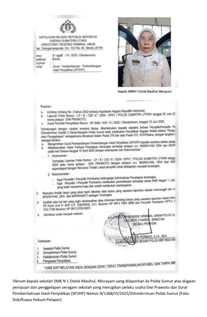 Kepala SMKN 1 Dolok Masihul dalam kasus ratusan juta pengadaan seragam sekolah.