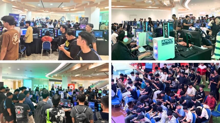 Suasana meriah IGX 2025 di Gajah Mada Plaza, Jakarta, dipadati ribuan pengunjung yang antusias mengikuti kompetisi esports, mencoba perangkat gaming terbaru, dan menyaksikan berbagai atraksi komunitas.