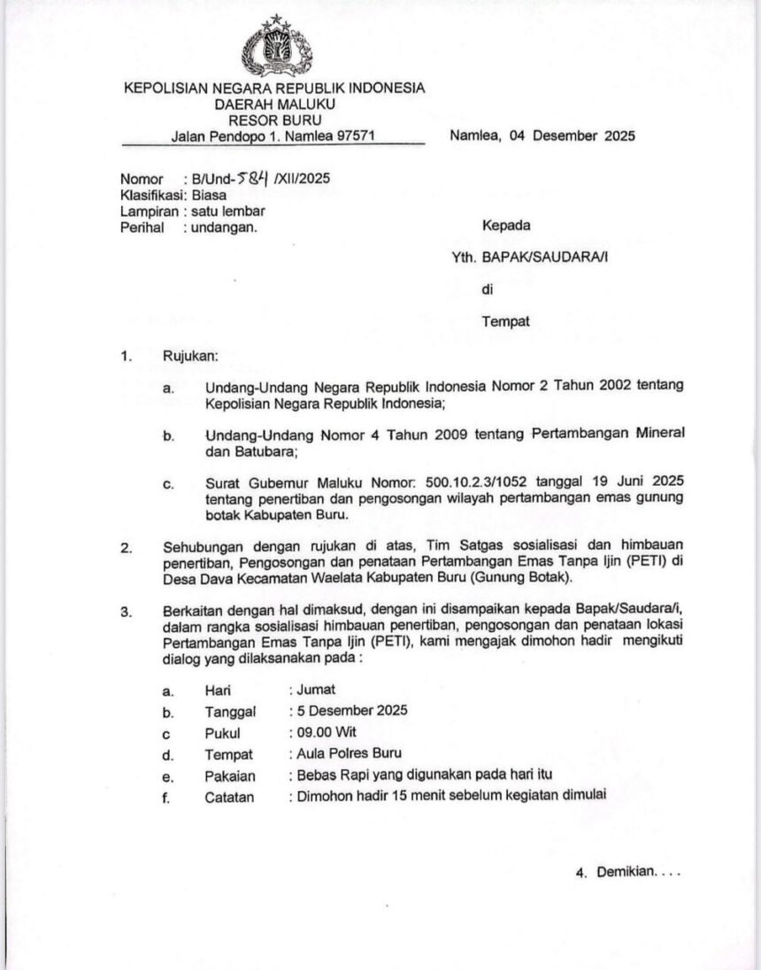 Surat undangan dari Polres Buru.