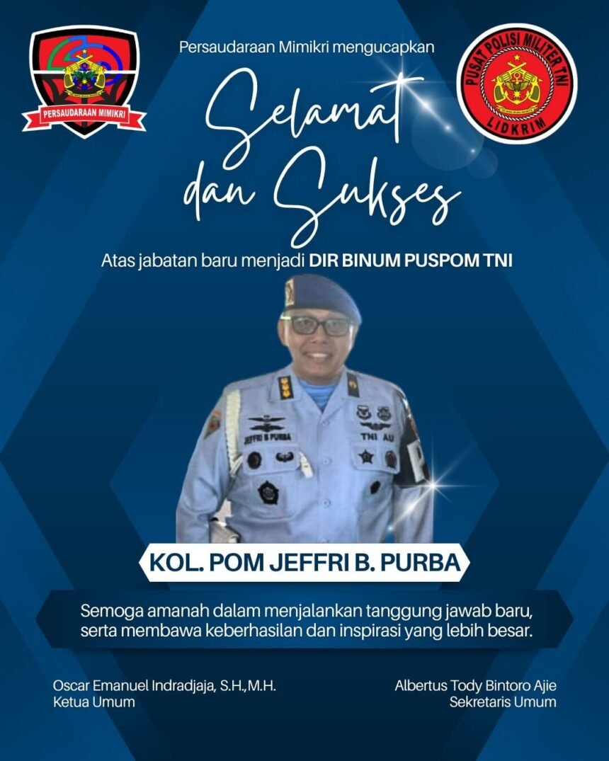 Ucapan selamat dan sukses atas amanah baru sebagai Dirbinum Puspom TNI. Semoga senantiasa amanah dan membawa pengabdian terbaik bagi institusi.