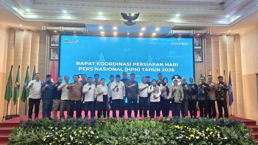 Rakor persiapan Hari Pers Nasional (HPN) 2026 digelar di Pendopo Gubernur Banten, Serang.
