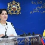 Menteri Luar Negeri Ekuador, Gabriela Sommerfeld, saat memberikan pernyataan bersama di Rabat terkait dukungan terhadap inisiatif otonomi Sahara di bawah kedaulatan Maroko.