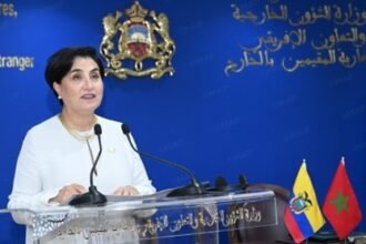 Menteri Luar Negeri Ekuador, Gabriela Sommerfeld, saat memberikan pernyataan bersama di Rabat terkait dukungan terhadap inisiatif otonomi Sahara di bawah kedaulatan Maroko.