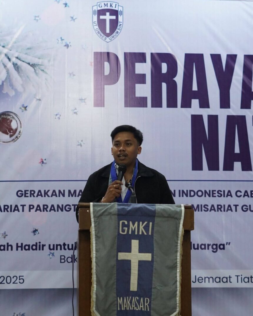 Vicky Ridho saat menyampaikan sikap GMKI terkait dugaan ketidaktransparanan Seleksi Paskibraka Sulsel 2026. GMKI mendesak evaluasi menyeluruh demi menjaga integritas dan keadilan proses seleksi.