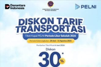 Nikmati diskon tiket kapal PELNI hingga 30% untuk seluruh trayek kelas ekonomi. Berlaku untuk pembelian mulai 6 Juni 2026 dengan keberangkatan 20 Juni–15 Agustus 2026. Jangan sampai kehabisan kuota!
