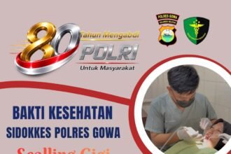 Polres Gowa menggelar layanan scaling gigi gratis selama Juni 2026 dalam rangka HUT Bhayangkara ke-80. Program ini terbuka bagi masyarakat dengan kuota terbatas.
