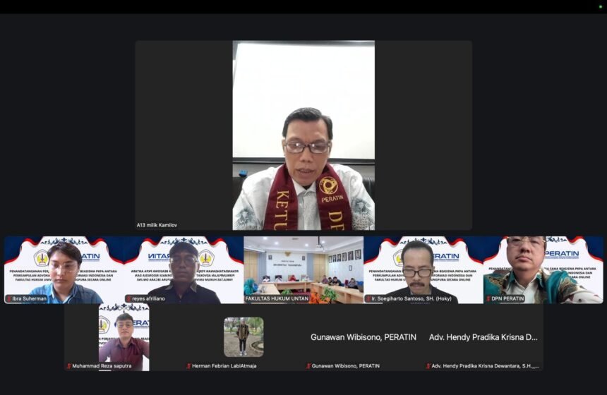 PERATIN dan Fakultas Hukum Universitas Tanjungpura resmi menandatangani MoU dan PKS secara virtual sebagai langkah strategis memperkuat kolaborasi dalam mencetak SDM hukum yang unggul, adaptif, dan siap menghadapi tantangan era digital.