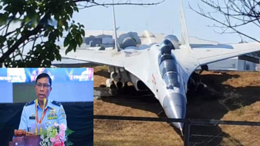 Pesawat tempur Sukhoi Su-30 MK2 TNI AU mengalami kendala sistem pengereman saat menjalani rangkaian test flight di Bandara Sultan Hasanuddin, Makassar, Senin (24/8/2026). Kepala Dinas Penerangan Angkatan Udara (Kadispenau) Marsma TNI I Nyoman Suadnyana.