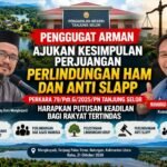 Arman dan tim kuasa hukumnya memperjuangkan kepastian hak atas tanah masyarakat Kampung Baru Mangkupadi melalui gugatan perdata di PN Tanjung Selor.